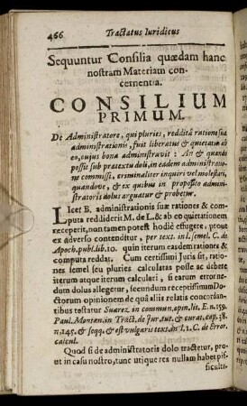 Sequuntur Consilia quaedam hanc nostram Materiam concernentia