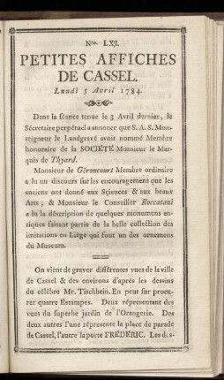 No LXI (Lundi 5 Avril 1784)