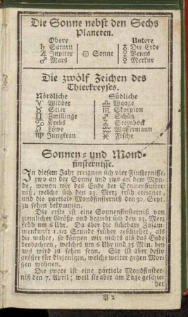 Die zwölf Zeichen des Thierkreyses.