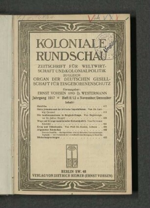 [9.]1917: Koloniale Rundschau : Zeitschr. für koloniale Länder-, Völker- u. Staatenkunde ; Zeitschr. für d. gesamte Eingeborenenwesen