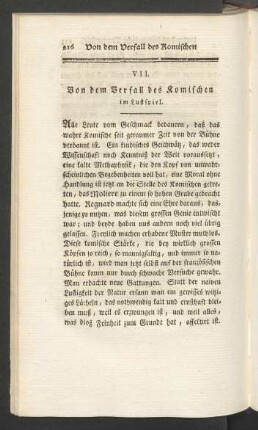 VII. Von dem Verfall des Komischen im Lustspiel