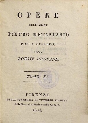 Opere : conforme l'ed, di Lucca del 1781, 11. Poesie profane