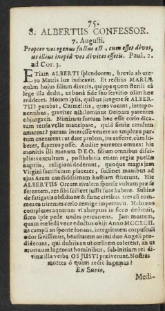 S. Albertus Confessor. 7. Augusti