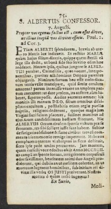 S. Albertus Confessor. 7. Augusti