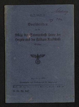 Vorschriften für die Pflege der Maschinenanlagen auf den Schiffen der Kriegsmarine