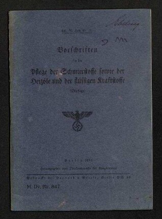 Vorschriften für die Pflege der Maschinenanlagen auf den Schiffen der Kriegsmarine
