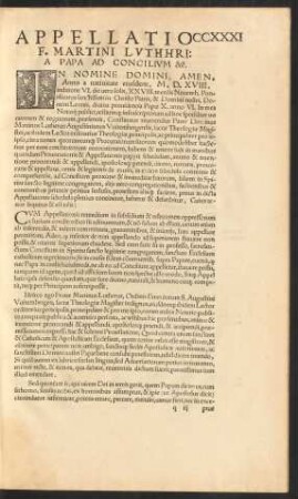 Appellatio F. Martini Luthhri: A Papa Ad Concilium &c.