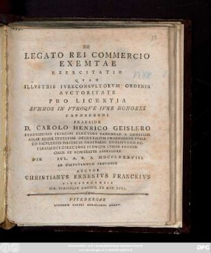 De Legato Rei Commercio Exemtae : Exercitatio