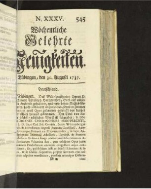 N. XXXV. Tübingen, den 30. Augusti 1737