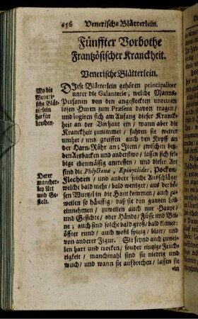 Fünffter Vorbothe Der Frantzosen-Kranckheit.