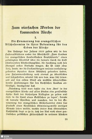 Zum vierfachen Werden der kommenden Kirche
