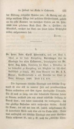 133-144 [Rezension] Hävernick, Heinrich Andreas Christoph, Heinr. Andr. Christ. Hävernick's Vorlesungen über die Theologie des Alten Testaments