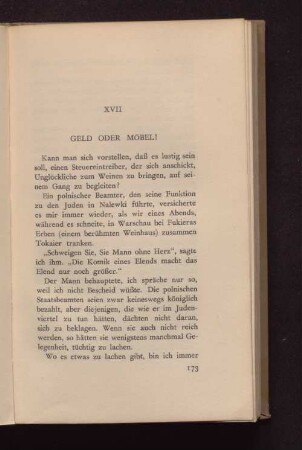 XVII Geld oder Möbel!