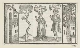 Sostrata und Hegio, erstmals erschienen in: "Terentius", Straßburg 1496, fol. CLII