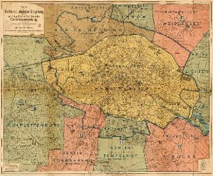 Karte von Berlin und nächster Umgebung mit der am 1. Juni 1906 in Kraft tretenden Gerichtseinteilung