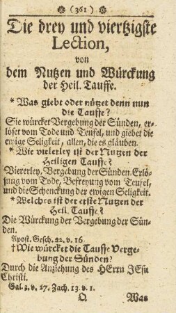 Die drey und viertzigste Lection, von dem Nutzen und Würckung der Heil. Tauffe.