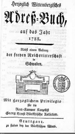 1788: Württembergisches Adressbuch, 1788