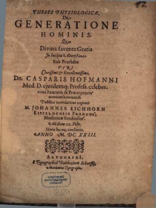 Theses physiol. de generatione hominis