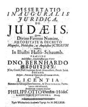 De Judaeis / Bernhard Schultze ; Philipp Otto Gercken