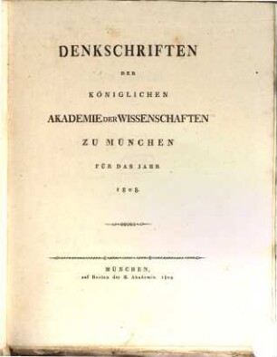 Denkschriften der Bayerischen Akademie der Wissenschaften, 1808