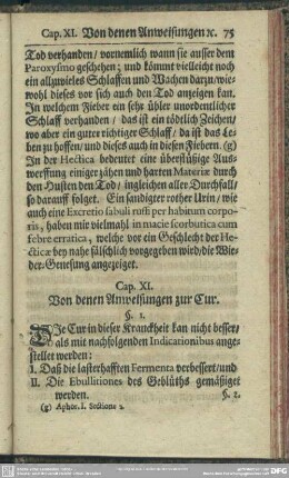 Cap. XI. Von denen Anweisungen zur Cur