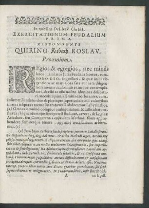 Exercitationum Feudalium Prima.