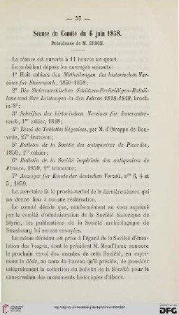 Séance du Comité du 6 juin 1858