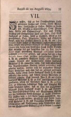 VII. Recess de 10. Augusti 1654.