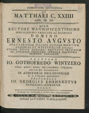 Exercitatio Philologica Ad Matthaei C. XXIIII com. 28. cet