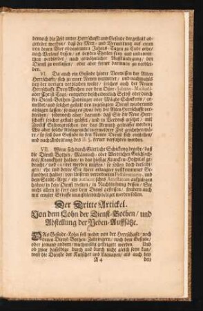 Der Dritte Artickel. Von dem Lohn der Dienst-Bothen, und Abstellung der Neben-Auffsätze.
