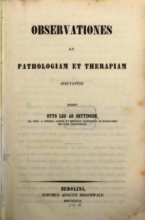 Observationes ad Pathologiam et Therapiam spectantes