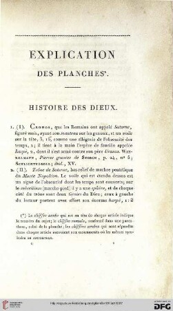Explication des planches. Histoire des dieux