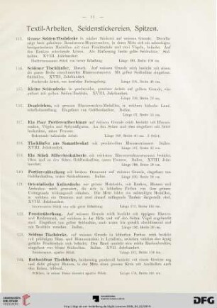 Textil-Arbeiten, Seidenstickereien, Spitzen (Nr. 113-162f)
