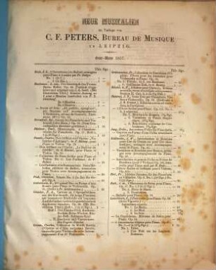 Neue Musikalien im Verlage von C.F. Peters, Bureau de Musique in Leipzig. 1857
