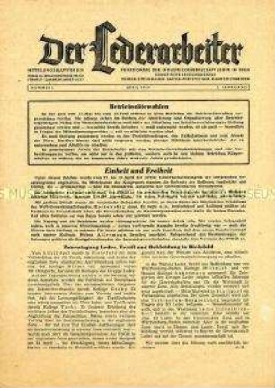 Mitteilungsblatt für die Funktionäre der IG Leder u.a. zu den Betriebsrätewahlen