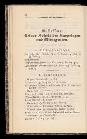 III. Hofstaat Seiner Hoheit des Kurprinzen und Mitregenten.