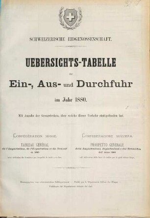 Übersichts-Tabelle der Ein-, Aus- und Durchfuhr : im Jahr .... 1880