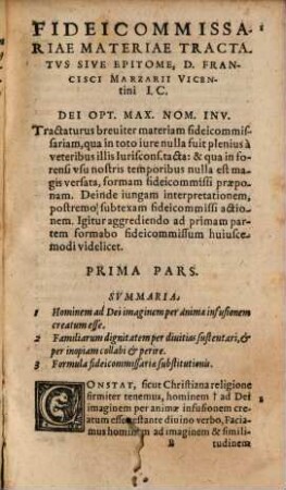 Fideicommissariae Materiae Tractatus sive Epitome Francisci Marzarii : accesserunt indices duo ...