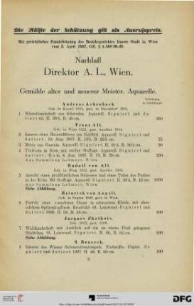 Gemälde alter und neuerer Meister – Aquarelle (Nr. 1-50)