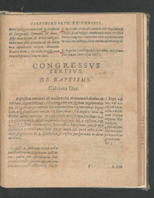 Congressus Tertius. De Baptismo.