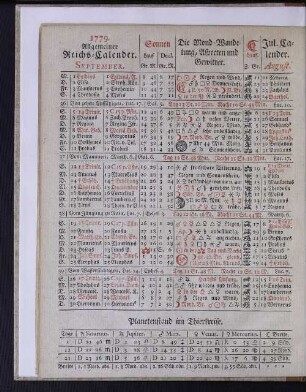 1779. Allgemeiner Reichs-Calender. September.