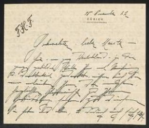Brief von Fanny Hirsch-Faber an Gerhart Hauptmann