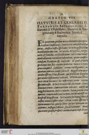 Oratio VIII:Illvstris et generosi D. Zdenkonii Brtniczensis