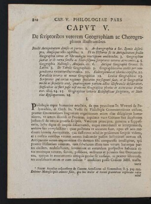 Caput V. De scriptoribus veterem Geographiam ac Chorographiam illustrantibus