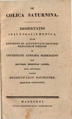 De colica saturnina : Diss. inaug. med.
