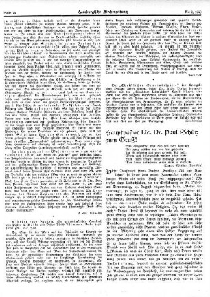 Hauptpastor Lic. Dr. Paul Schütz zum Gruß!
