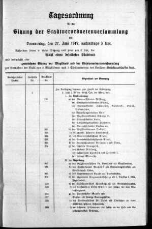 Tagesordnung, 1918/06/27