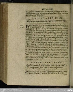 Observatio CXXIII. Appellationes infra summam ordinationis, vel privilegiorum, in Camera non recipiuntur
