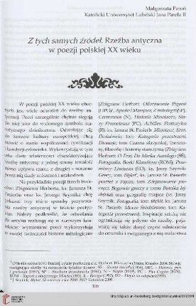 Z tych samych źródeł. Rzeźba antyczna w poezji polskiej XX wieku