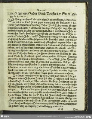 Num. 26. Extract auß eines Juden Geleid-Brieffes der Stadt Höxar de Anno 1604